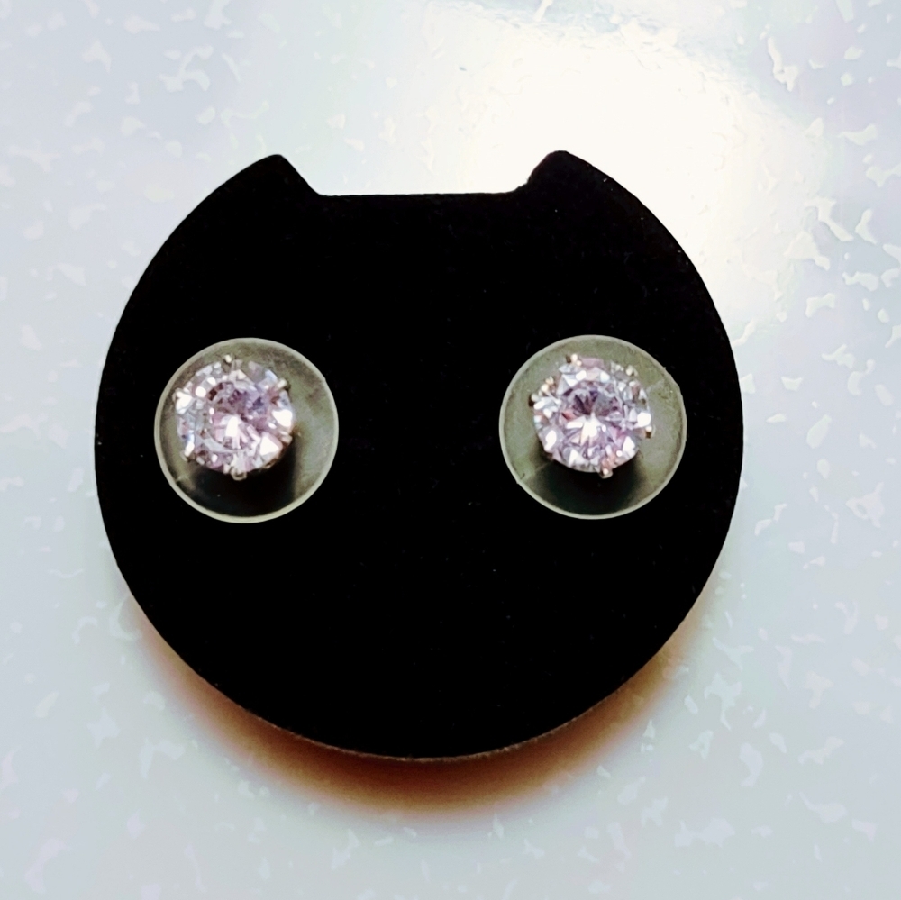 CZ 6.5mm STONE STAINLESS STEEL STUD EARRINGS GORGEOUS SPARKLE